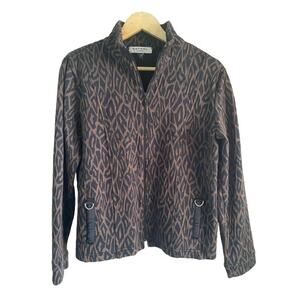 Rafael Sport Animal Print Brown Black Full‎ Zip Stretch Leisure Jacket Sz L